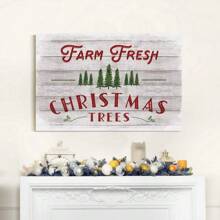 1pc Farm Fresh Trees Wall Art, Festive Decorations, Red & Green Artwork,For Bedroom, Dining Room, Living Room, Office, Bathroom Kitchen, Home Decor, Framed, Ready To Hang