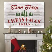 1pc Farm Fresh Trees Wall Art, Festive Decorations, Red & Green Artwork,For Bedroom, Dining Room, Living Room, Office, Bathroom Kitchen, Home Decor, Framed, Ready To Hang