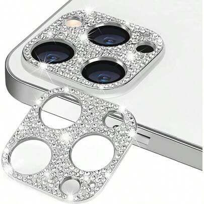1pc For IPhone 11/12/13/14/15/16 Pro/Pro Max/Plus & IPhone 13 Mini Camera Lens Protector, Bling 3D Rhinestone Sparkle Diamond 9H Tempered Glass Camera Cover Anti Scratch Shockproof Lens Screen Full Protective Cover