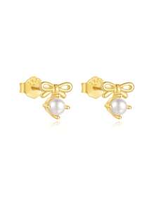 1Pair Bowknot /Shell Faux Pearl Pendant 925 Sterling Silver Hypoallergenic Earring For Women Romantic Stud Earring Perfect For Valentine's Day/Girl Friend Gift Bridal Jewelry Fine Jewelry Valentines