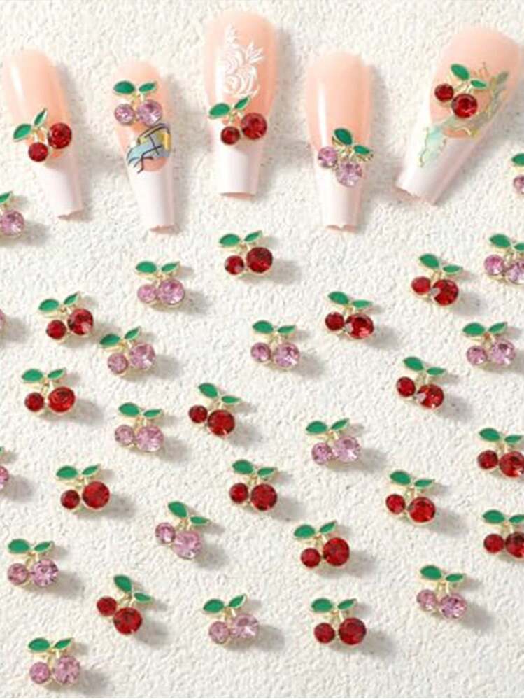 20Pcs Cherry Rhinestone In Alloy Nail Jewelry Internet Celebrity Explosion Three -Dimensional Cute Fresh And Simple Rhinestone Fruit Nail Jewelry Nail Supplies Nails Nail Charms Nail Gems - Multicolor - View 1