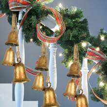 Campanas decorativas para vacas, decoración navideña, campanas rústicas negras con cuerda de yute, campanas vintage grandes, campanas decorativas para decoraciones navideñas, campanas de viento Harmony para decoración en exteriores e interiores - Dorado - Ver 9