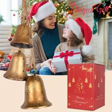 Campanas decorativas para vacas, decoración navideña, campanas rústicas negras con cuerda de yute, campanas vintage grandes, campanas decorativas para decoraciones navideñas, campanas de viento Harmony para decoración en exteriores e interiores - Dorado - Ver 2