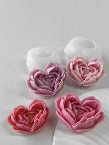 1 pieza Molde en forma de corazón y flor, molde de silicona para hacer jabón perfumado con flor de rosa hecho a mano, resina, yeso o vela