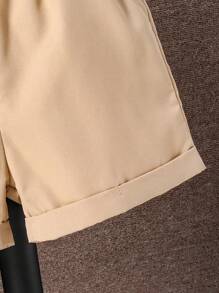 Conjunto de top de manga corta con estampado gráfico de paisaje y shorts tejidos para niño preadolescente
