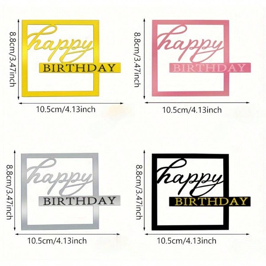Decoración/Adorno para pastel de cumpleaños de acrílico con la frase "Feliz Cumpleaños", de forma rectangular, adecuado para pasteles con estilo INS para comercio transfronterizo - Oro rosa rectangular - Ver 1