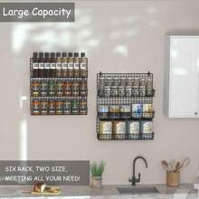 6-Tier Spice Rack Organizer With Door Hook, Wall Mounted & Over The Door Spice Racks For Kitchen Pantry Door Cabinet, Large Capacity, Black - màu đen - Xem 6