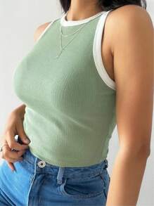 Kiwi Green Two-Tone Rib Crop Top: The Essential Piece In Your Wardrobe! - Mint Green - View 2