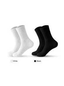 5 Pairs/Sets Of Men's Spring And Summer Solid Color Crew Socks Combination Suitable For Daily Use In The Gym, Fall