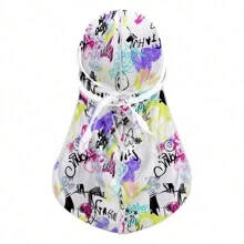 Awegeo 1Pc Unisex Satin Durags Retro Graffiti Outdoor Headscarf Hat Street Hip-Hop Print Durags Long Tail Wide Back Wavy Durags
