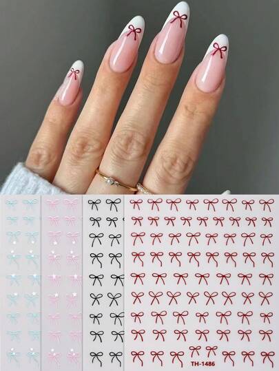 Beauty Sticker 4pcs Nail Art Stickers, Valentine's Day 3D Red Bow Starburst Design Self-Adhesive Nail Decals For Women DIY Nail Art Supplies