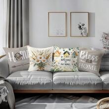 4 vỏ gối tựa "Sweet Home" màu xám nước, chất liệu nhung đào mềm mại in một mặt, kích thước 40*40/45*45/50*50CM, thích hợp trang trí ghế sofa trong nhà, trang trí tiệc tùng, làm quà tặng gối trang trí - Nhiều màu - Xem 8