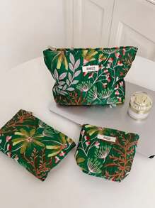 1 túi đựng đồ trang điểm thêu hoa cho nữ, túi đựng mỹ phẩm du lịch có khóa kéo, túi đựng đồ vệ sinh cá nhân kẻ sọc dễ thương, túi đựng đồ trang sức tối giản, tuyệt vời cho túi trang trí du lịch ngoài trời cho bé gái, ví dễ thương có khóa kéo đựng son môi, cọ, sản phẩm chăm sóc da, điện thoại di động, tiền xu, đồ dùng nhỏ, túi đựng mỹ phẩm - xanh quân đội - Xem 3