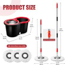 Spin Mop And Bucket, Mop And Bucket With Wringer Set 360° Spinning Mop Bucket With 3 Microfiber Mop Heads 61" Telescoping Handle For Office And Home Floor Cleaning (Black) - 黑色 - 查看 2