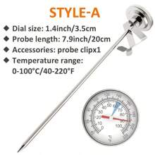 1 Stück Edelstahl Kaffee Thermometer, Küchen Milch Stifttyp mit Clips, präzises Thermometer, herausziehbare Blumennadel für handgebrühten Kaffee
