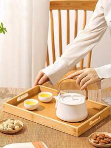 1pc Bamboo Wooden Serving Tray, Breakfast Tray With Handles Bed Tray For Breakfast Dinner, Eating Trays For Living Room,Kitchen,Christmas Gift