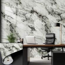 1 Rollo de paneles de pared de mármol 3D gruesos y brillantes, tamaño 60cm*280cm, a prueba de golpes para el hogar, resistentes a altas temperaturas, impermeables, antisuciedad, pegatinas desmontables, adecuados para dormitorio, sala de estar, comedor, baño, entrada, recepción, sala de reuniones, oficina, decoración y renovación de locales comerciales y residenciales, fácil de cortar e instalar