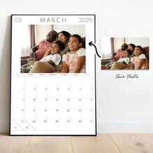 1 Personalized Photo Calendar Canvas Print, Wooden Frame Canvas Painting, 2025.3 Month Calendar Theme, Custom Family/Lover/Celebrity Picture Canvas Wall Art, Vertical Portrait Wall Art, Suitable For Weddings, Anniversaries And Valentine's Day