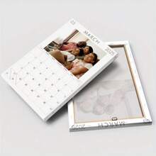 1 Personalized Photo Calendar Canvas Print, Wooden Frame Canvas Painting, 2025.3 Month Calendar Theme, Custom Family/Lover/Celebrity Picture Canvas Wall Art, Vertical Portrait Wall Art, Suitable For Weddings, Anniversaries And Valentine's Day