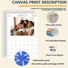 1 Personalized Photo Calendar Canvas Print, Wooden Frame Canvas Painting, 2025.3 Month Calendar Theme, Custom Family/Lover/Celebrity Picture Canvas Wall Art, Vertical Portrait Wall Art, Suitable For Weddings, Anniversaries And Valentine's Day