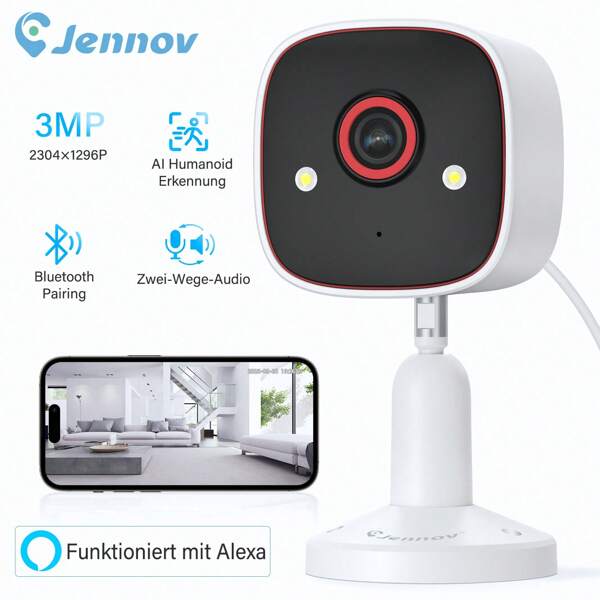 Jennov Jennov Outdoor/Indoor Security Cameras 5Ghz/2.4Ghz, 2K HD Wireless WiFi/Color Night Vision/AI Human Motion Detection /2-Way Audio/IP66 Waterproof Pet Dog Cat Baby Monitor Camera For Home Security