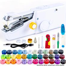 CS-101B 家用便携式电动手持缝纫机，适用于DIY手工缝纫、布艺、服装、旅行、家居，USB电源和AA电池供电，易于使用的初学者小型手持缝纫机，单机尺寸8.2英寸* 2.7英寸* 1.2英寸（注：只能用于薄面料/附件颜色随机）