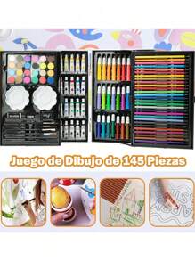 Maletín Portátil Desplegable de Arte y Dibujo 145 pcs - Azul - Ver 4
