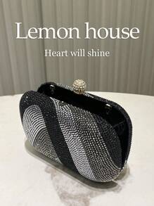 1 件闪闪发光的水钻装饰金属链斜挎包，优雅迷你盒形晚宴手提包，适合派对、婚礼、联欢晚会等正式场合，是送给女性的理想礼物 - 黑與白 - 查看 6