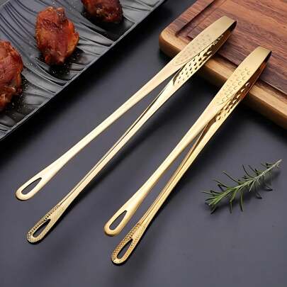 1件/2件/4件不锈钢烧烤钳（金色/银色）可选 厨房钳 食物钳 面包钳 牛排钳 韩式烧烤钳 长柄防滑烧烤钳 耐腐蚀不变形