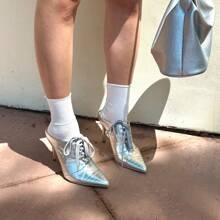 So Me Advan Pointy Toe Sneaker Pump Heel With Laces - Silver - View 1