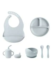 Conjunto de vajilla personalizada para bebé de 6 piezas en silicona, incluye baberos impermeables, plato portátil, cubiertos blandos, bol con ventosa, taza con tapa a prueba de fugas. Multiusos, ornamental, con letras, elegante, moderno, colorido, kawaii, adorable, lindo, casual, personalizado, único, personalizado, niño, niña