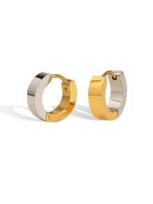 2pcs 18K Bicolor Stainless Steel Women's Earrings, Party Style Gift, Valentine's Day Gift, Ins Style, Women's Jewelry, Gold Earrings, Geometric Design, Elegant Earrings, Exquisite Gift - Contrasting Colors - View 2