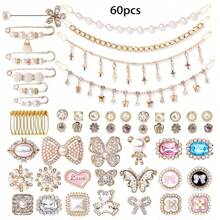 65/60pcs Geometric Pattern Casual Elegant Zinc Alloy Socks Accessories Set Including Brooch, Pendant, Safety Pins, Scarf Clips, Faux Pearl Brooches, Suitable For Sweaters, Dresses, All Year Round Valentines