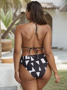 Plus Size Women Geometric Print 3-Piece Bikini Swimwear Set, Beach Holiday