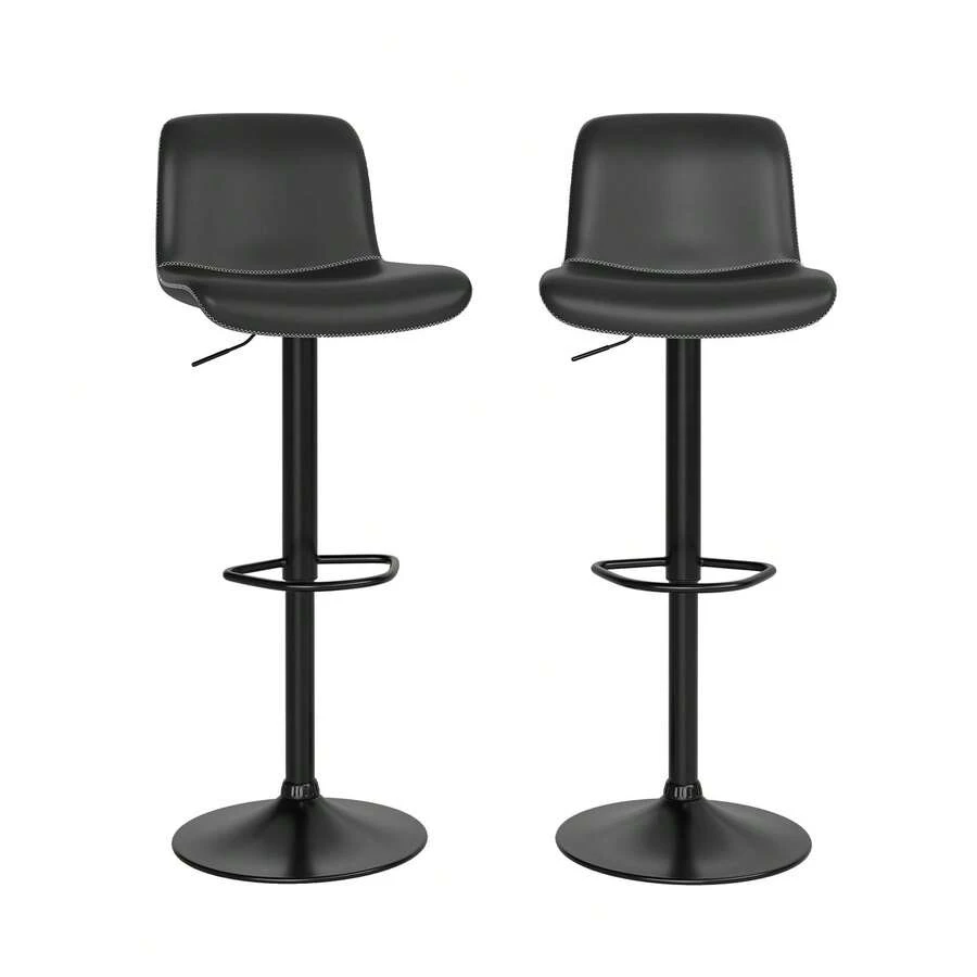 Swivel Bar Stools Set Of 2, Counter Height Bar Stools With Back, Adjustable Bar Stools 24" To 32", Faux Leather Bar Stools For Kitchen Island - Black - View 1