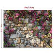 石墙花卉背景布 - 春夏花卉摄影背景，适用于多用途活动装饰、婚礼、生日、人像摄影，无需用电 - 古砖墙上鲜花盛开的派对道具 - 多色 - 查看 2