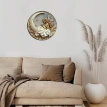 1 Pc Round Wall Art Sign, Vintage Fairy And Moon Metal Plaque, Suitable For Home, Living Room, Office Decor, Party Decoration, Perfect Gift For Friends, 8x8 Inches, No Battery Required, Fitting For Valentine's Day, General Celebrations Home Decor, Room Decor, Wall Decor E-I-D - Multicolor - View 3