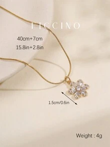 FICCINO Collar colgante floral FICCINO, chapado en oro con circonita cúbica, cadena de acero de titanio dorado, collar elegante para mujer, gargantilla versátil, incluye caja de regalo para festivales y aniversarios