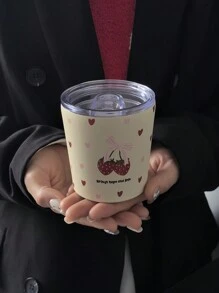 1 件 800 毫升草莓心形图案不锈钢双层保温咖啡/茶壶，适用于办公室、餐厅、客厅、户外、圣诞节、母亲节、情人节礼物水瓶 - 彩色 - 查看 8