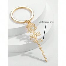 趣味浪漫诞生花伴花镂空不锈钢定制文字钥匙扣，可定制您自己的英文名字钥匙扣，感恩节、圣诞节、春节、生日纪念礼物，送给妈妈、家人、爱人、朋友，高品质珠宝配饰礼物 - 多色 - 查看 1