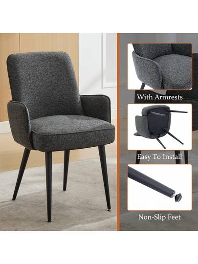 DYHOME Dining Room Chairs Set Of 2, Upholstered Chairs, Kitchen Armrests, Moderne Living Anti Slip Feet Metal Legs (Beige, 2) view 4