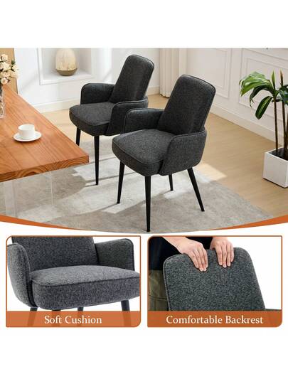 DYHOME Dining Room Chairs Set Of 2, Upholstered Chairs, Kitchen Armrests, Moderne Living Anti Slip Feet Metal Legs (Beige, 2) view 3