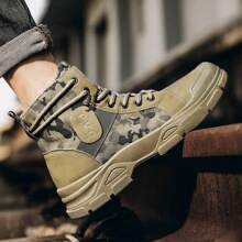 Men's Boots, High-Top Autumn/Winter, English Style Work Boots, American Retro Desert Motorcycle Outdoor Elevated Military Boots, Order 1 Size Up