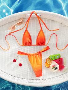 PEPPERMOLLY 全新日落渐变吊带系带露背性感比基尼套装，夏季海滩时尚女士泳装