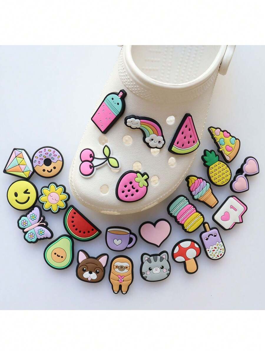 25pcs Shoe Charms Cartoon Cute Style Hole Shoe Decoration Accessories (Not Integrated Insert Decor Buckle) - Multicolor - View 1