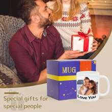 Personalized Picture Coffee Mug, Custom Photo Name Text Gifts For Men Women, Customized Ceramic Heart-Shaped Cup For Birthday Christmas Mother's Day Father's Day