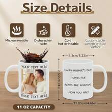 Personalized Picture Coffee Mug, Custom Photo Name Text Gifts For Men Women, Customized Ceramic Heart-Shaped Cup For Birthday Christmas Mother's Day Father's Day