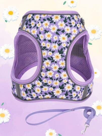 1 Set Sunflower Flower Design Dog Harness & Leash, Minimalist & Fashionable For Casual Daily Use