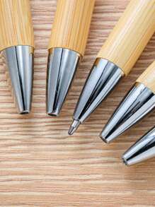 Customized 10/20/30/50pcs Bamboo Wood Round Ballpoint Pen, Retractable Medium Point, Smooth Writing, Personalized Pens For Office, School, Diary, Art Projects And School Essentials - Multicolor - View 6