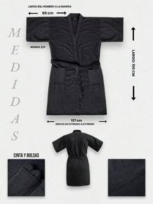 UNISEX WIDE AND LONG BATHROBE EXCELLENT ABSORPTION WITH RIBBON AND POCKETS - 咖啡棕 - 查看 10